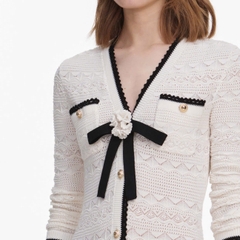 ÁO KHOÁC CARDIGAN DÀI DỆT KIM HỌA TIẾT CHẤM TRẮNG