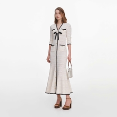 ÁO KHOÁC CARDIGAN DÀI DỆT KIM HỌA TIẾT CHẤM TRẮNG