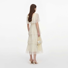 VÁY MIDI XẾP TẦNG BẰNG VẢI CHIFFON MÀU VÀNG