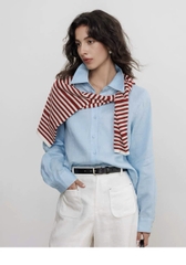 CDG Mo&Co kẻ ngang cổ tròn 2 màu 85% wool 15% silk