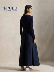 Đầm cotton Polo RL thân trên dệt kiểu vặn thừng dáng maxi