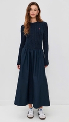 Đầm cotton Polo RL thân trên dệt kiểu vặn thừng dáng maxi