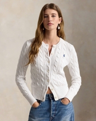Áo khoác cardigan Polo RL cổ tròn bằng cotton dệt kim kiểu cáp