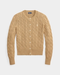 Áo khoác cardigan Polo RL cổ tròn bằng cotton dệt kim kiểu cáp