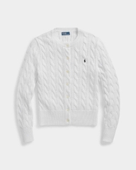 Áo khoác cardigan Polo RL cổ tròn bằng cotton dệt kim kiểu cáp