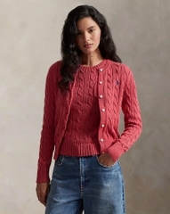 Áo khoác cardigan Polo RL cổ tròn bằng cotton dệt kim kiểu cáp