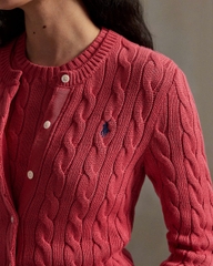 Áo khoác cardigan Polo RL cổ tròn bằng cotton dệt kim kiểu cáp