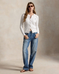 Áo khoác cardigan Polo RL cổ tròn bằng cotton dệt kim kiểu cáp