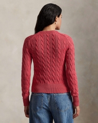 Áo khoác cardigan Polo RL cổ tròn bằng cotton dệt kim kiểu cáp