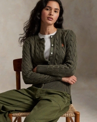 Áo khoác cardigan Polo RL cổ tròn bằng cotton dệt kim kiểu cáp