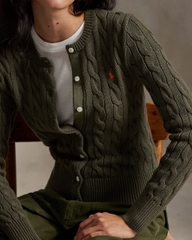 Áo khoác cardigan Polo RL cổ tròn bằng cotton dệt kim kiểu cáp