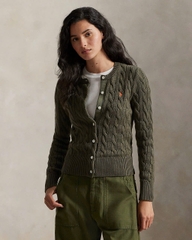Áo khoác cardigan Polo RL cổ tròn bằng cotton dệt kim kiểu cáp