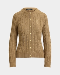 Áo khoác cardigan POLO RL dệt kim kiểu cáp, chất liệu cotton pha