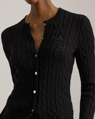 Áo khoác cardigan POLO RL dệt kim kiểu cáp, chất liệu cotton pha