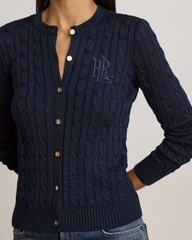 Áo khoác cardigan POLO RL dệt kim kiểu cáp, chất liệu cotton pha