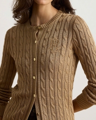 Áo khoác cardigan POLO RL dệt kim kiểu cáp, chất liệu cotton pha