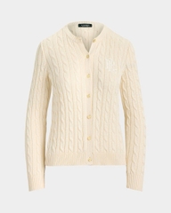 Áo khoác cardigan POLO RL dệt kim kiểu cáp, chất liệu cotton pha