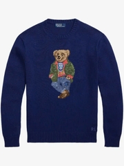 Áo Polo Bear màu xanh coban gấu đeo vòng cổ 100% cotton