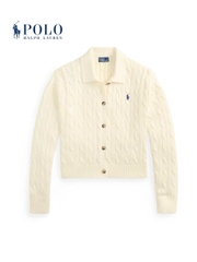 Áo khoác cardigan POLO RL dệt kiểu cáp vặn thừng, chất liệu cotton, cổ polo