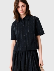 ÁO SƠ MI MAJE COTTON NGẮN TAY ĐÍNH ĐÁ