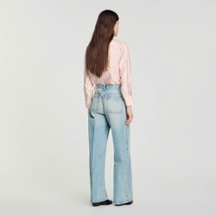 QUẦN JEANS SANDRO ỐNG ĐỨNG CÓ CHI TIẾT DA