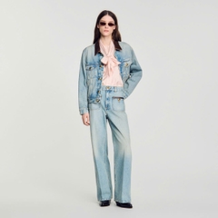 QUẦN JEANS SANDRO ỐNG ĐỨNG CÓ CHI TIẾT DA