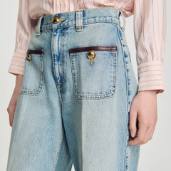 QUẦN JEANS SANDRO ỐNG ĐỨNG CÓ CHI TIẾT DA