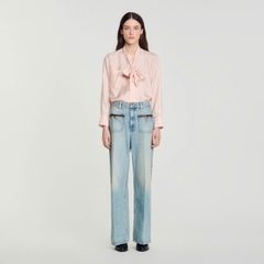 QUẦN JEANS SANDRO ỐNG ĐỨNG CÓ CHI TIẾT DA