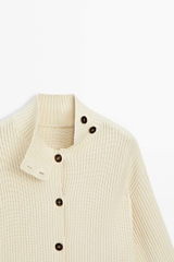 Áo khoác cardigan MASSIMO DUTTI dệt kim cổ lọ 100% cotton
