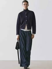 Áo khoác cardigan MASSIMO DUTTI dệt kim cổ lọ 100% cotton