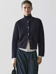 Áo khoác cardigan MASSIMO DUTTI dệt kim cổ lọ 100% cotton