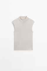 ÁO KIỂU DỆT KIM MASSIMO DUTTI CỔ CAO PHA COTTON