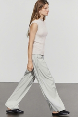 ÁO KIỂU DỆT KIM MASSIMO DUTTI CỔ CAO PHA COTTON