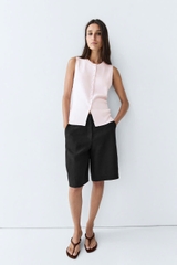 Áo gile dệt kim MASSIMO DUTTI mịn phối cúc bọc vải