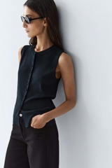 Áo gile dệt kim MASSIMO DUTTI mịn phối cúc bọc vải