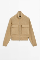 Áo khoác cardigan MASSIMI DUTTI dệt kim khóa kéo phối cotton