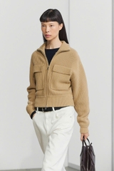 Áo khoác cardigan MASSIMI DUTTI dệt kim khóa kéo phối cotton