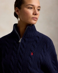 Áo len POLO RL cổ kéo khóa nửa thân bằng len cashmere dệt kim