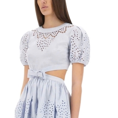 Váy Sel-Portrait màu tím ren dập cut-out dáng ngắn