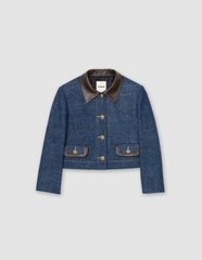 Áo khoác Sandro denim viền da nâu (tách set)