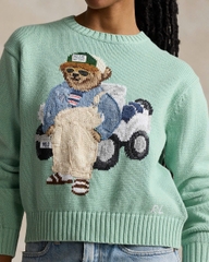Áo len Polo BEAR gấu áo khoác nâu màu kem 100% cotton