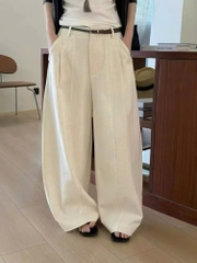 Quần suông khaki cạp cao ly trước