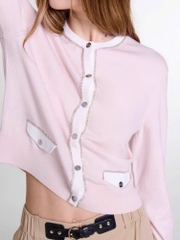 Cardigan Maje hồng viền trắng