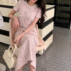 CHÂN VÁY MIDI ĐÍNH NGỌC TRAI HỒNG BOUCLE
