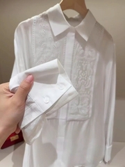 Sơ mi Zara lụa tơ trắng đáp ren ngực