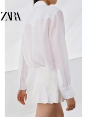 Sơ mi Zara lụa tơ trắng đáp ren ngực