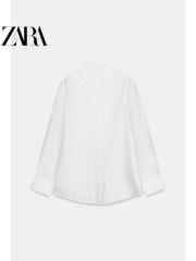 Sơ mi Zara lụa tơ trắng đáp ren ngực