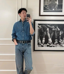 Sơ mi nam POLO denim logo thêu