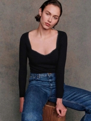Áo len tăm Sezane cổ tim viền