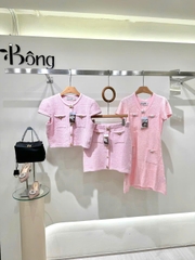 Áo Sel-Portrait sợi dệt cổ tròn ngắn tay 2 túi ngực khuy hoa (tách set)
